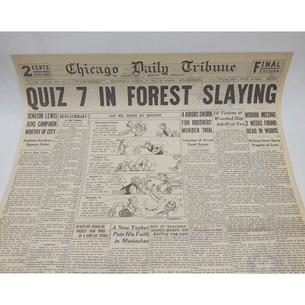 1931 SS Viking Victims Forest Slaying Chicago Tribune Newspaper Page Crime Ad